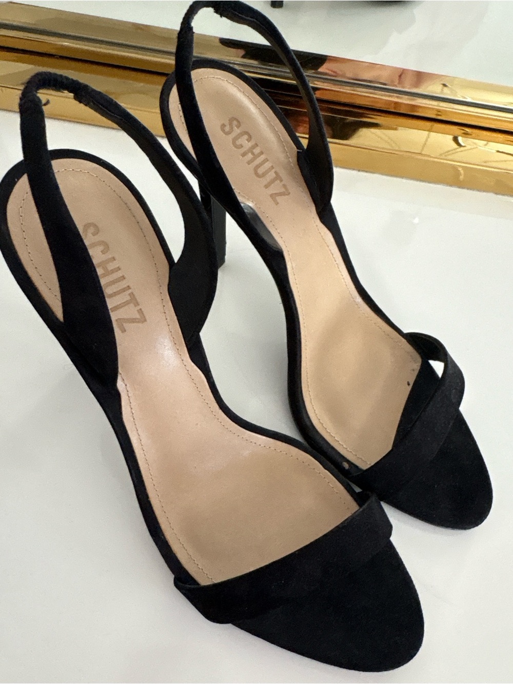 SCHUTZ Black Suede Slingback Heeled Sandals